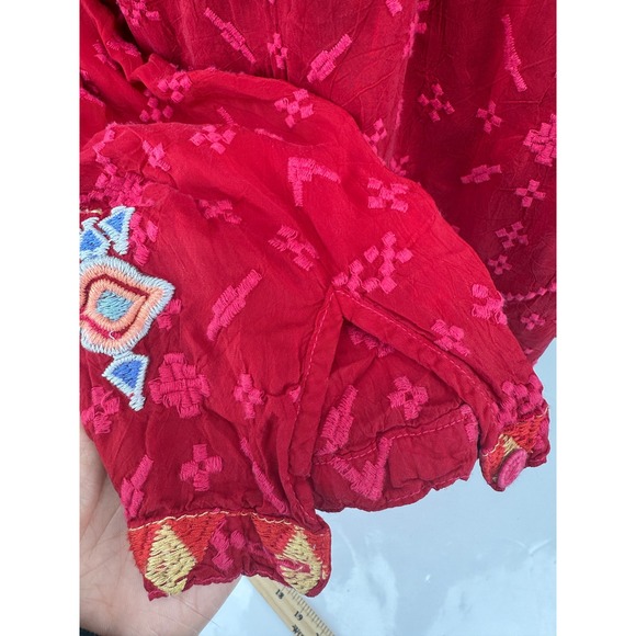 JOHNNY WAS Gina Embroidered Floral Boho Peasant Red Tunic Blouse Top Size S - Picture 13 of 13